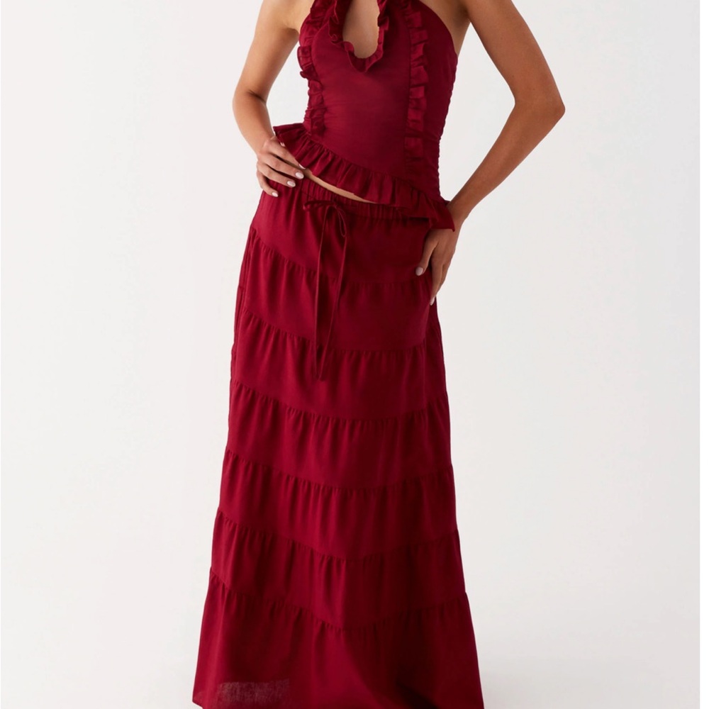 Peppermayo Exclusive - Mariella Linen Maxi Skirt - Maroon